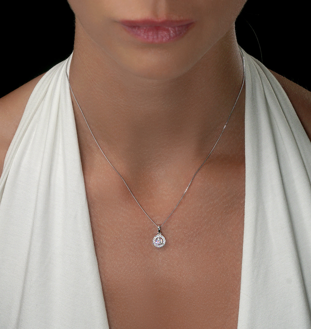 Lab Diamond Halo Necklace Pendant 0.50ct H/Si Set in 9K White Gold
