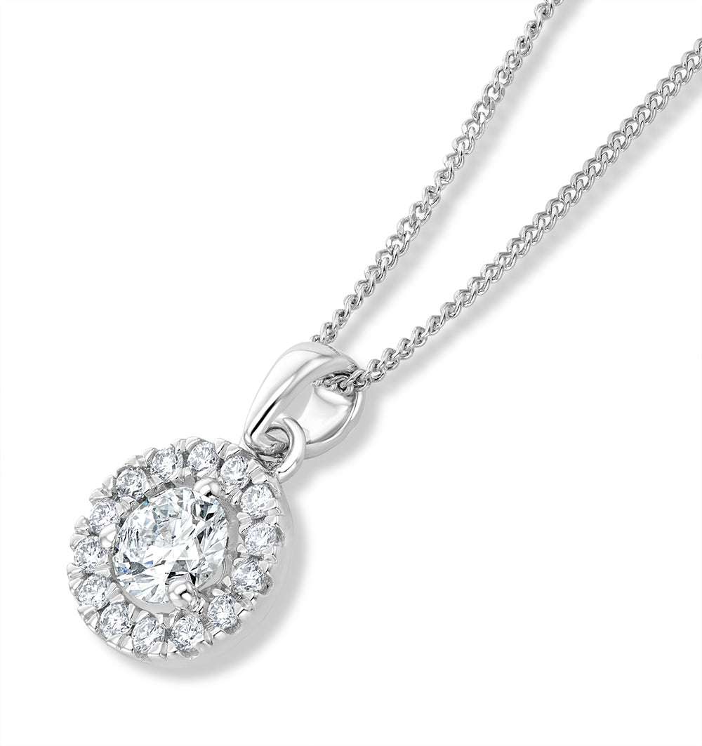 Lab Diamond Halo Necklace Pendant 0.50ct H/Si Set in 9K White Gold