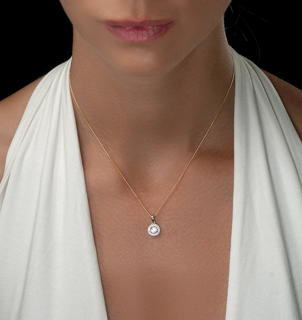 Lab Diamond Halo Necklace Pendant 0.50ct H/Si Set in 9K Gold