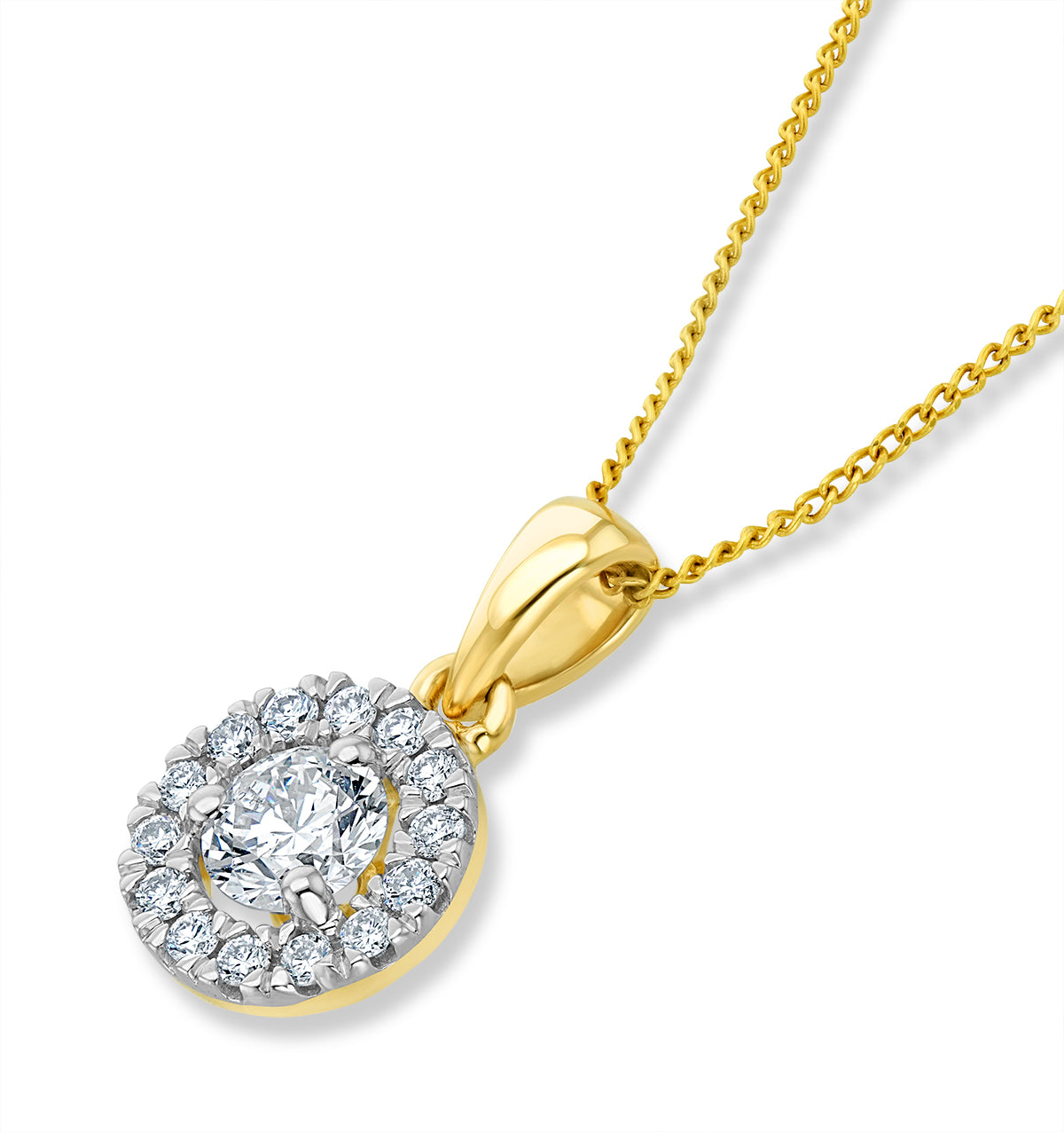 Lab Diamond Halo Necklace Pendant 0.50ct H/Si Set in 9K Gold