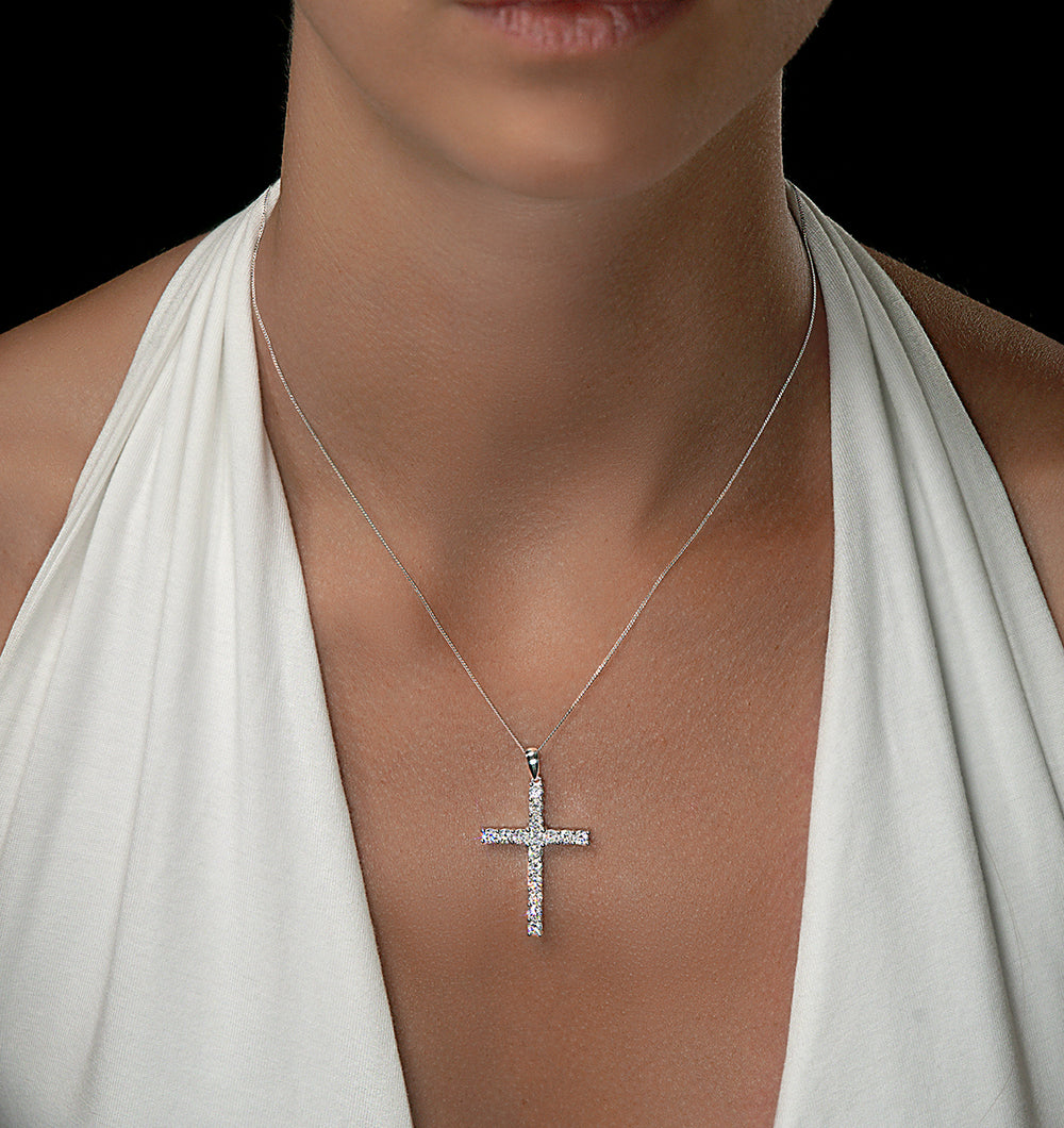 2ct Lab Diamond Cross Claw Set Necklace Pendant H/Si in 9K White Gold
