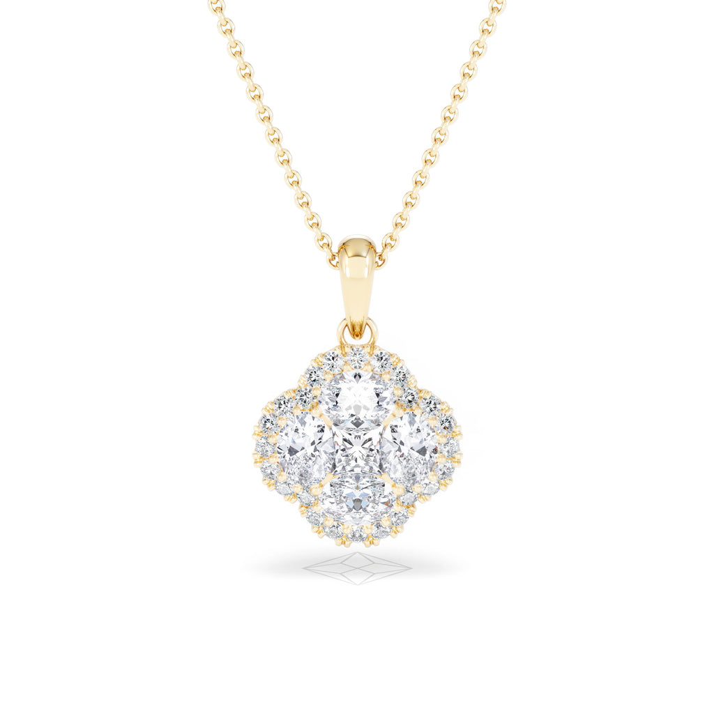Alegria 1.00ct Lab Diamond Halo Pendant Necklace in 9K Yellow Gold