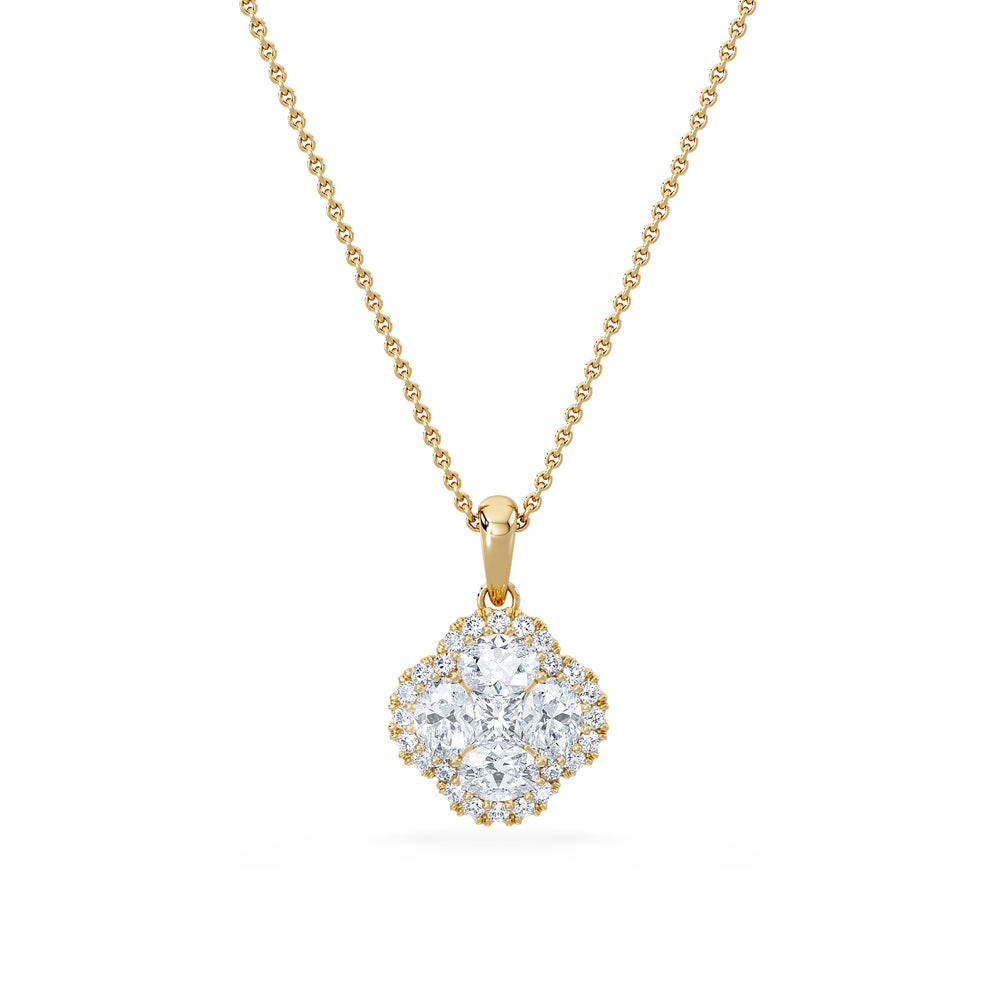 Alegria 1.00ct Lab Diamond Halo Pendant Necklace in 9K Yellow Gold