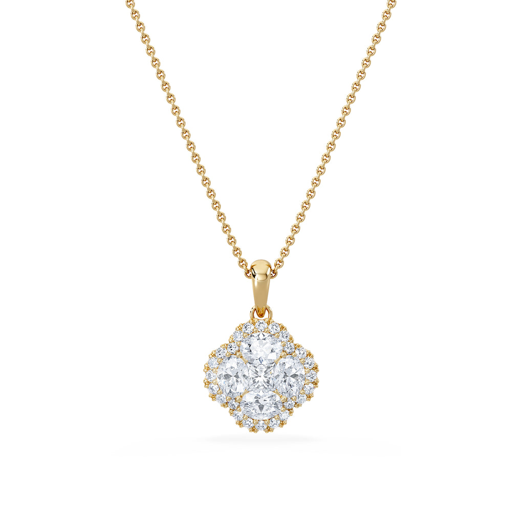 Alegria 1.00ct Lab Diamond Halo Pendant Necklace in 9K Yellow Gold