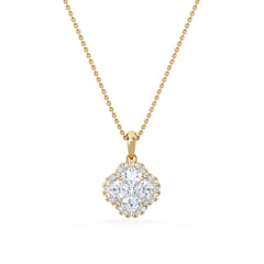 Alegria 1.00ct Lab Diamond Halo Pendant Necklace in 9K Yellow Gold