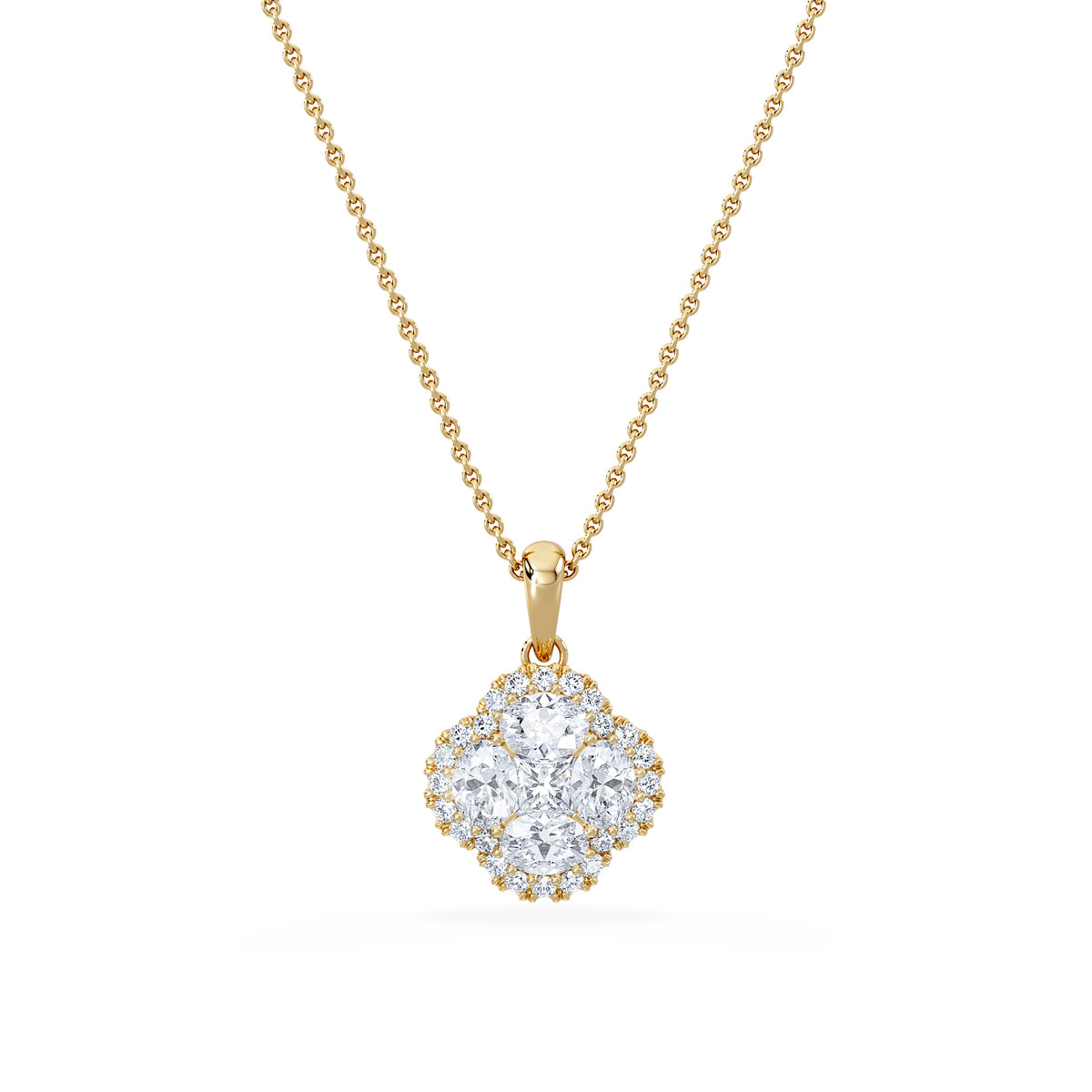 Alegria 1.00ct Lab Diamond Halo Pendant Necklace in 9K Yellow Gold