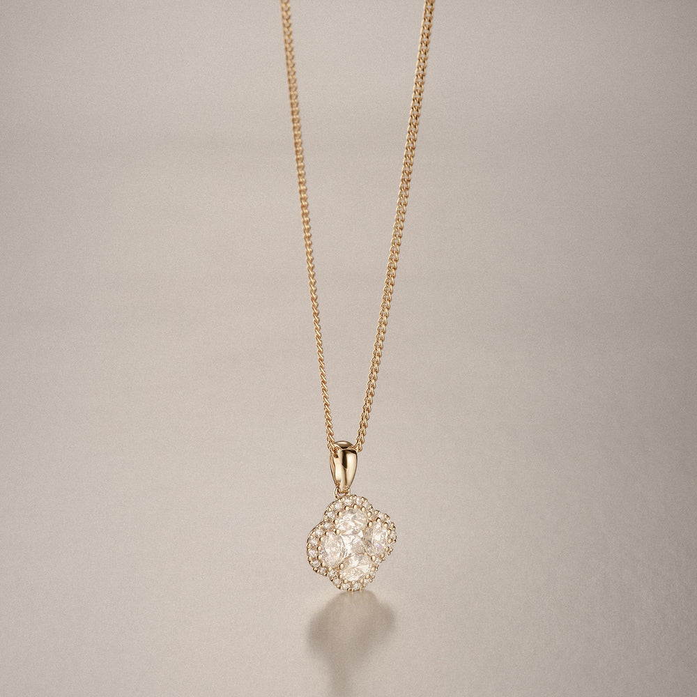 Alegria 1.00ct Lab Diamond Halo Pendant Necklace in 9K Yellow Gold