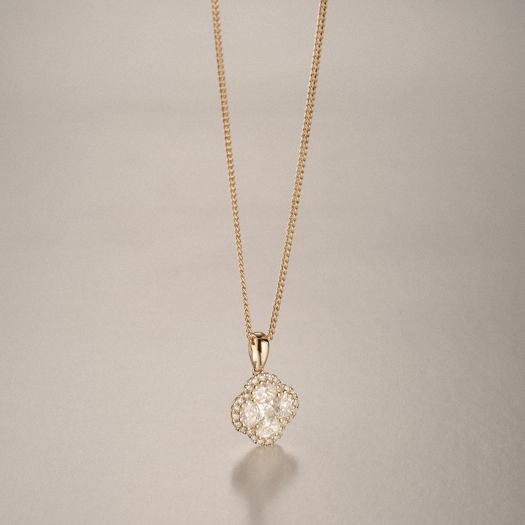 Alegria 1.00ct Lab Diamond Halo Pendant Necklace in 9K Yellow Gold