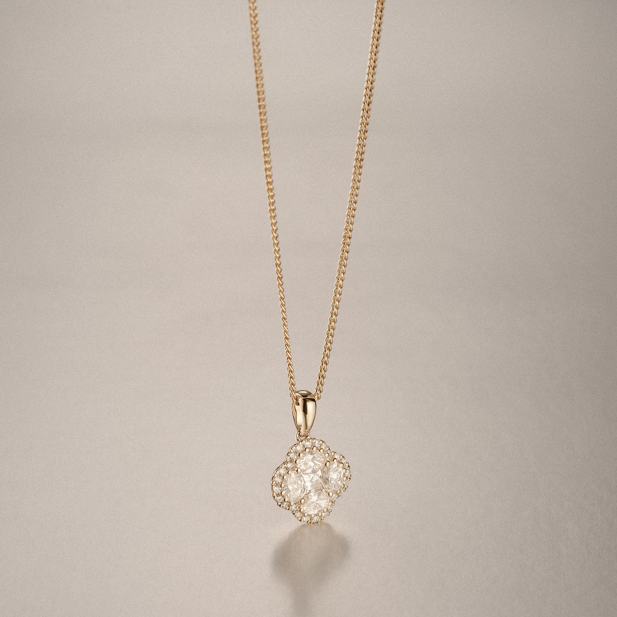 Alegria 1.00ct Lab Diamond Halo Pendant Necklace in 9K Yellow Gold