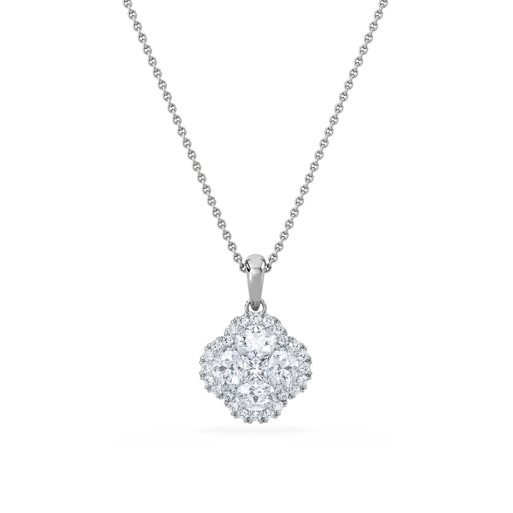 Alegria 1.00ct Lab Diamond Halo Pendant Necklace in 9K White Gold