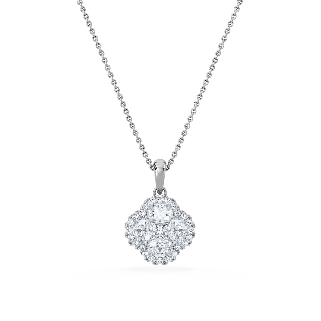 Alegria 1.00ct Lab Diamond Halo Pendant Necklace in 9K White Gold