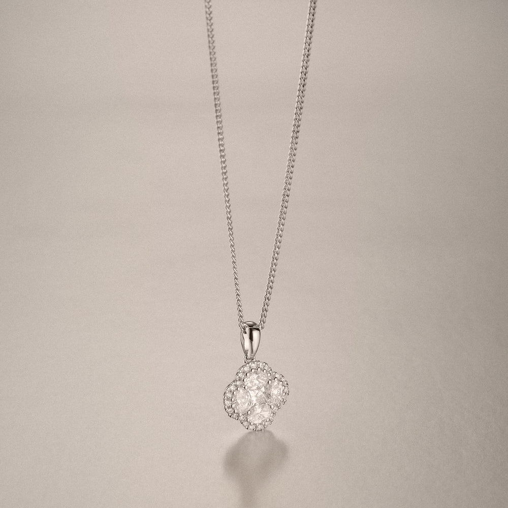 Alegria 1.00ct Lab Diamond Halo Pendant Necklace in 9K White Gold