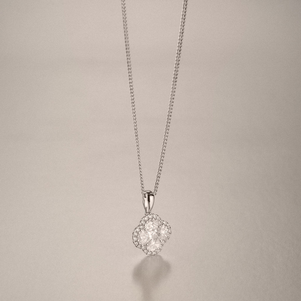 Alegria 1.00ct Lab Diamond Halo Pendant Necklace in 9K White Gold
