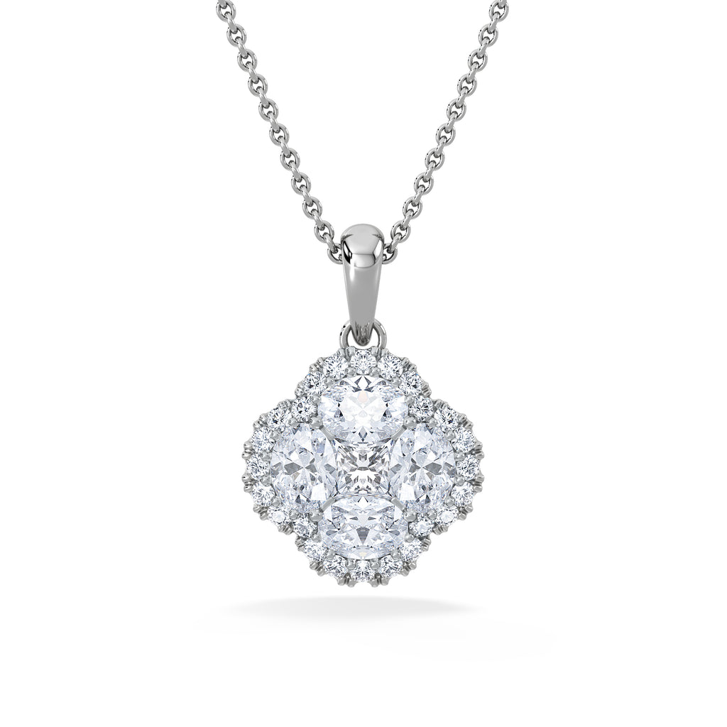 Alegria 1.00ct Lab Diamond Halo Pendant Necklace in 9K White Gold