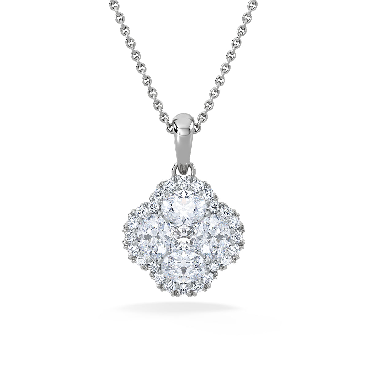 Alegria 1.00ct Lab Diamond Halo Pendant Necklace in 9K White Gold