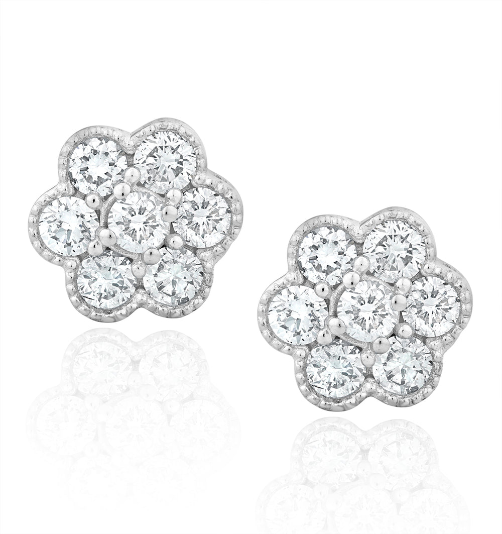 Lab Diamond Cluster Flower Earrings 0.50ct set in 9K White Gold