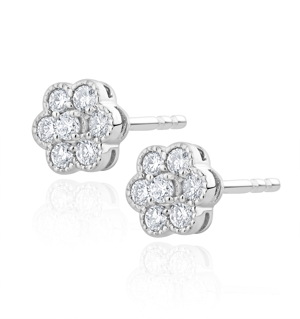 Lab Diamond Cluster Flower Earrings 0.25ct set in 9K White Gold