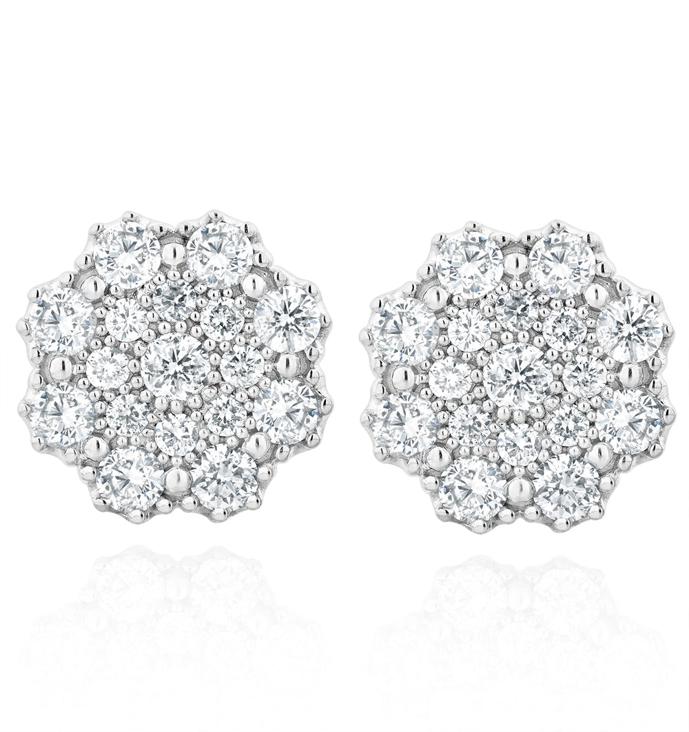 Large Lab Diamond Cluster Earrings 1.00ct H/Si in 9K White Gold