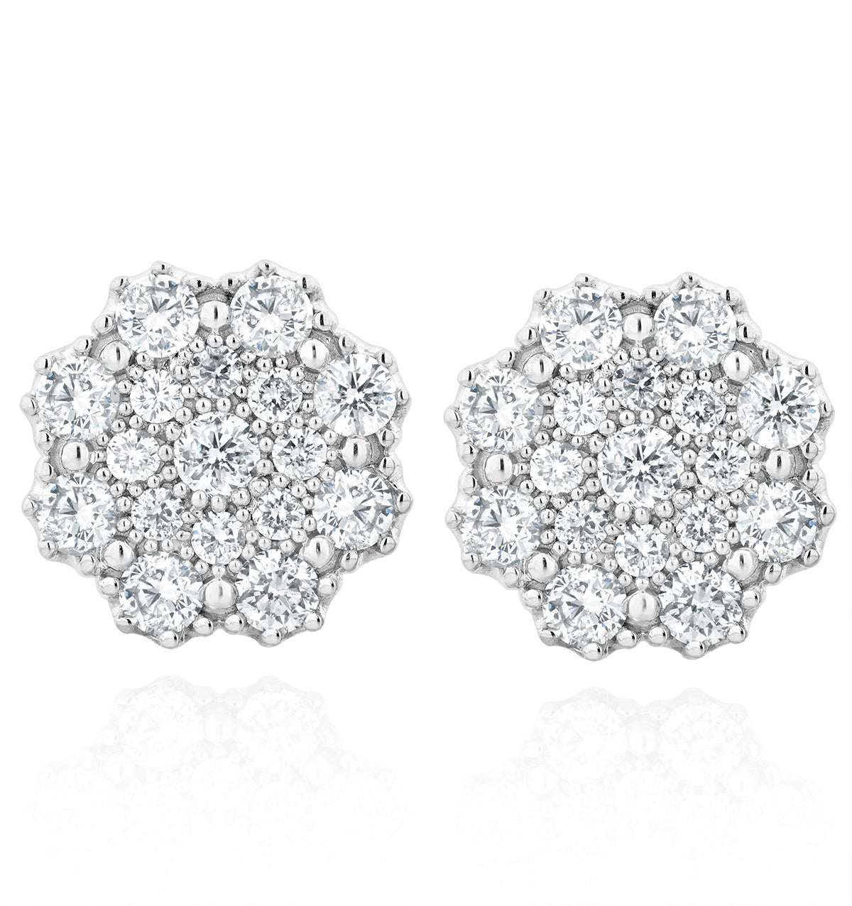 Large Lab Diamond Cluster Earrings 1.00ct H/Si in 9K White Gold