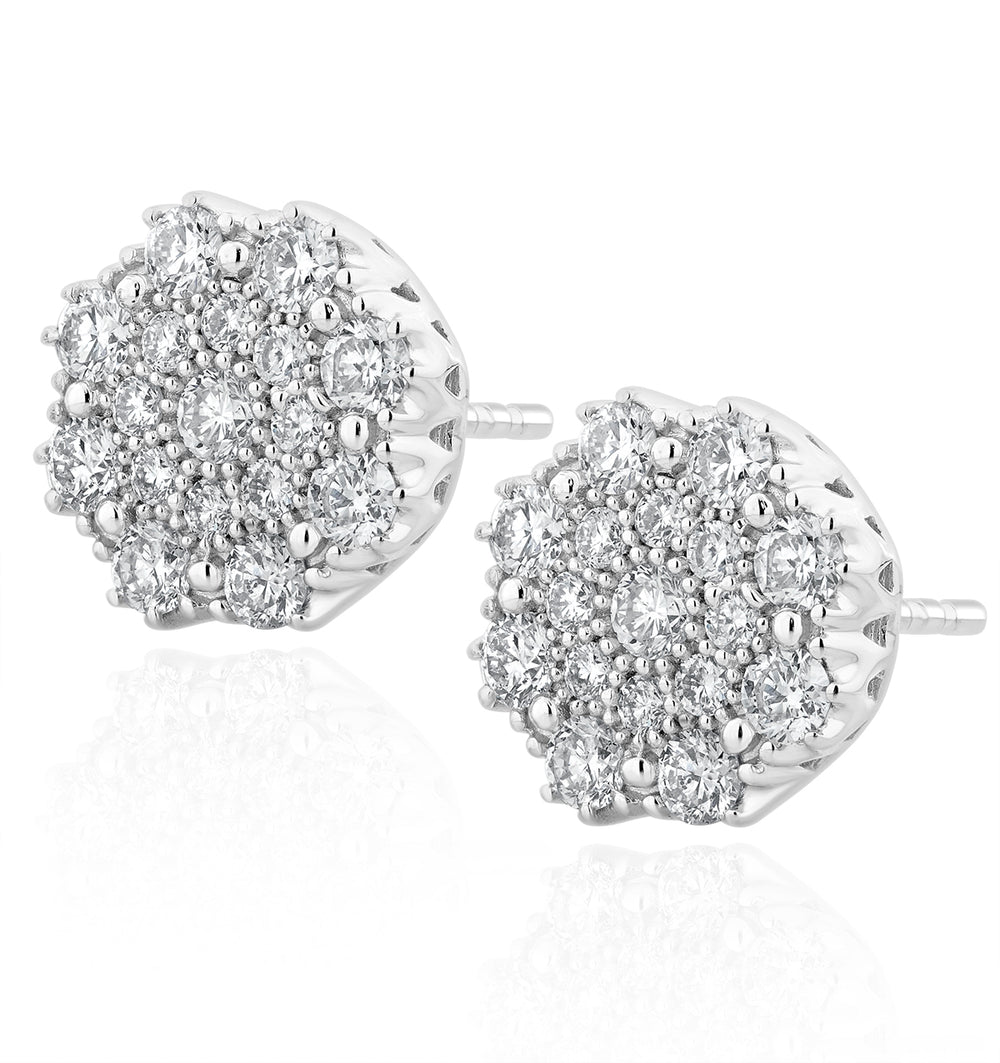 Large Lab Diamond Cluster Earrings 1.00ct H/Si in 9K White Gold