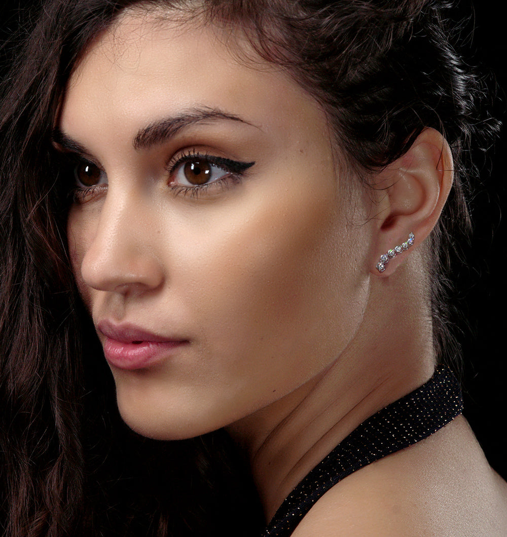 Lab Diamond Ear Climber Life Journey Earrings 1.00ct H/Si 9KW Gold