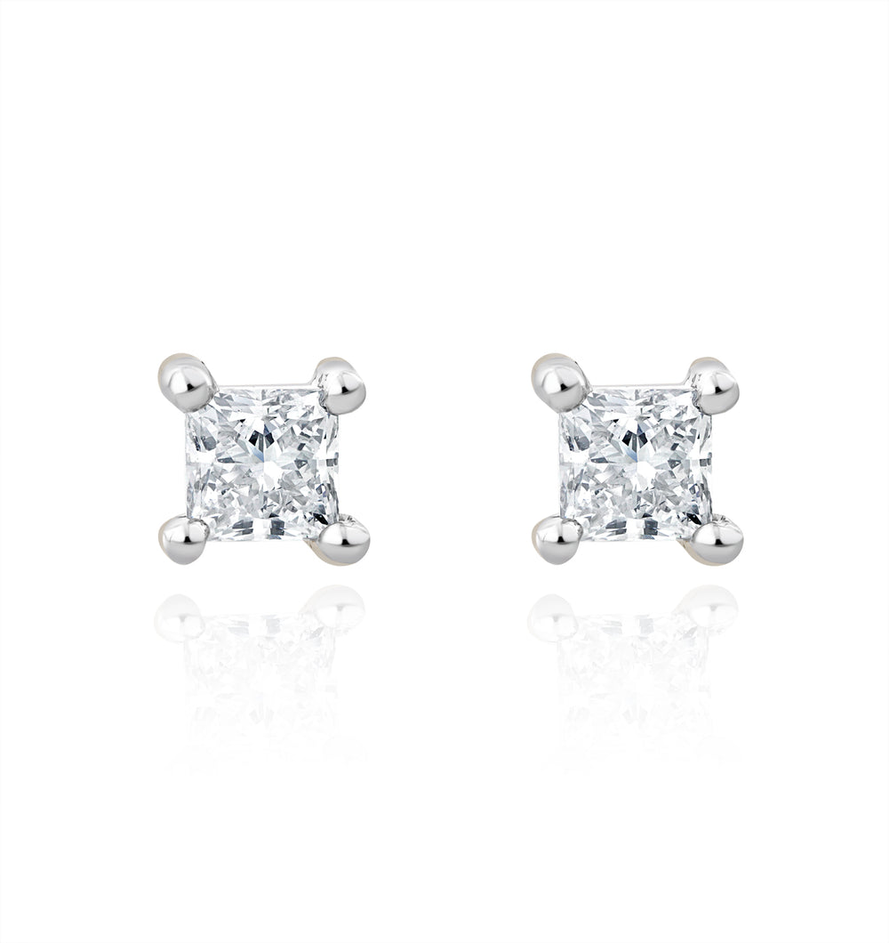 Princess Cut Lab Diamond Stud Earrings 0.20ct in 9K White Gold
