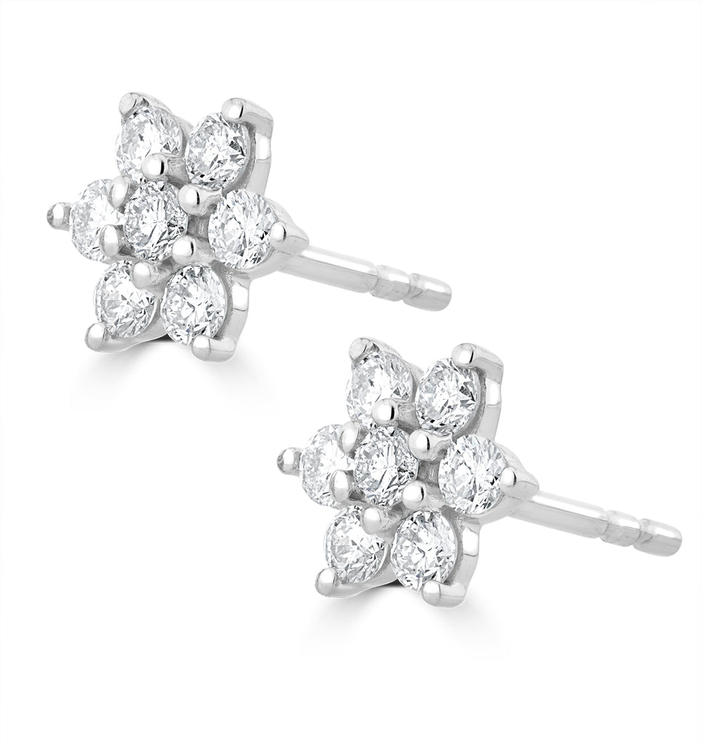0.50ct Lab Diamond Flower Cluster Earrings in 9K White Gold