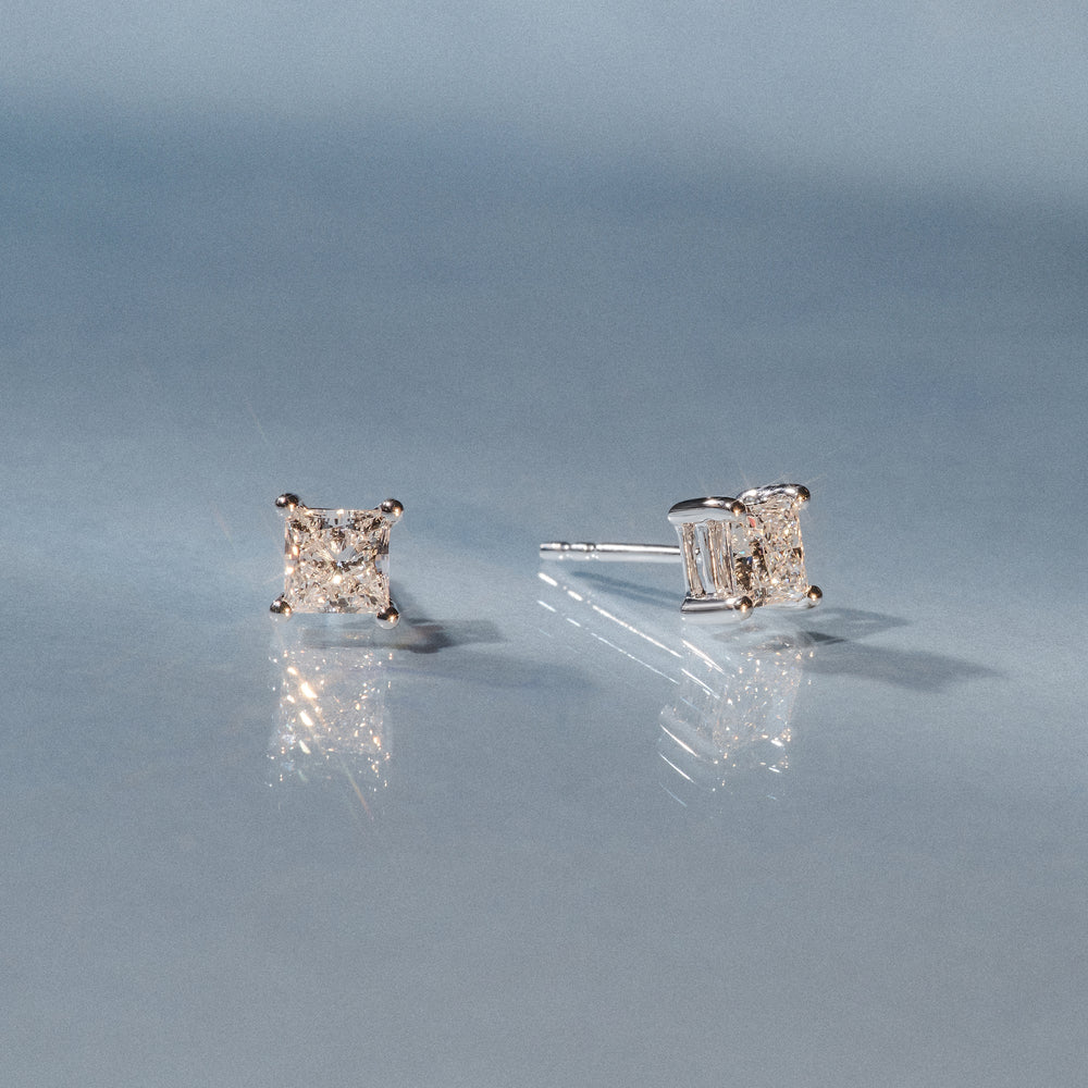 Princess Cut 1ct Lab Diamond Stud Earrings in 9K White Gold