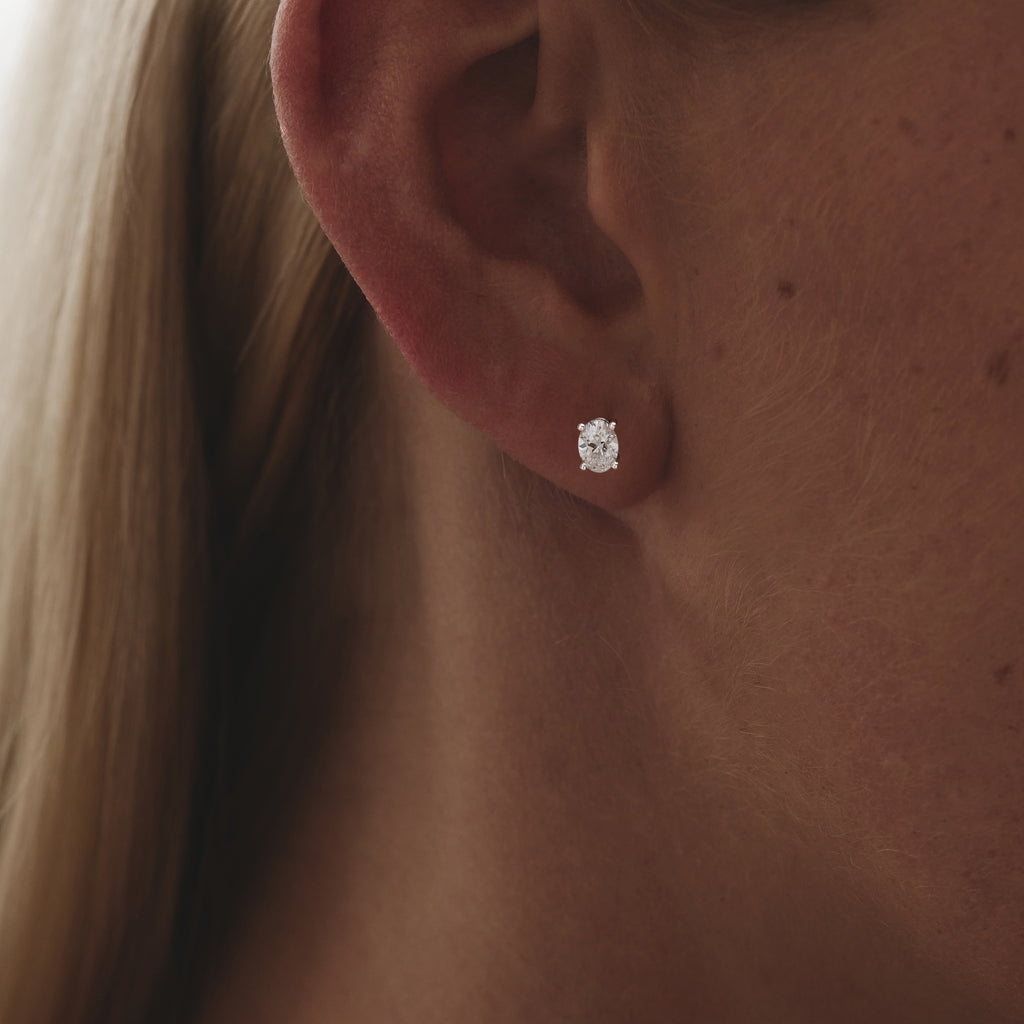 Naomi Oval Cut Lab Diamond Stud Earrings 1.00ct H/SI in 9K White Gold