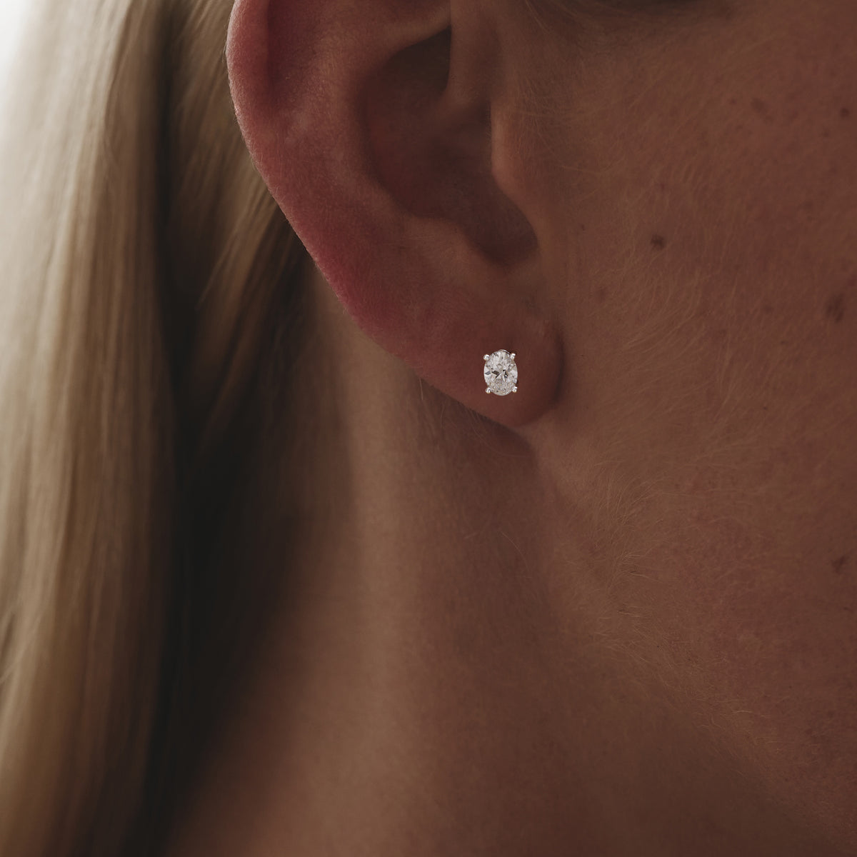 Naomi Oval Cut Lab Diamond Stud Earrings 1.00ct H/SI in 9K White Gold