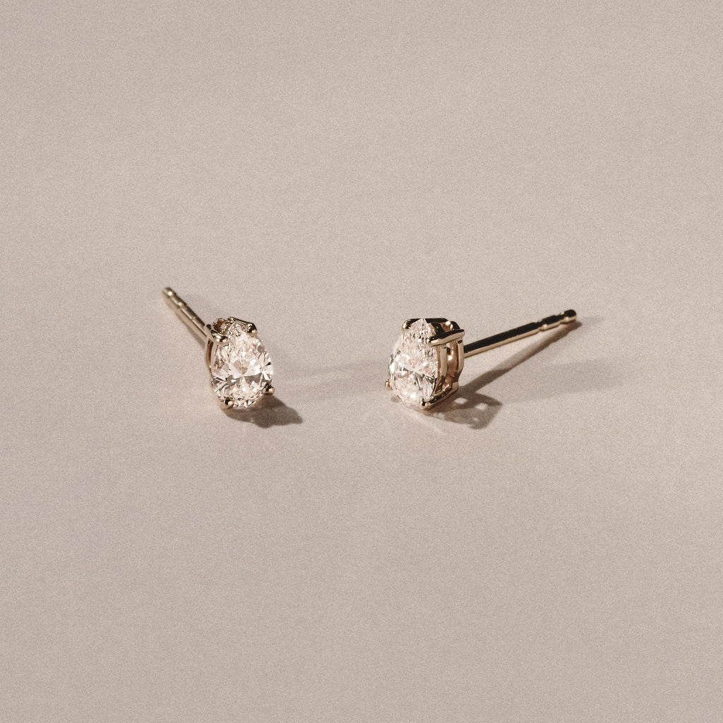 Naomi Pear Cut Lab Diamond Stud Earrings 1.00ct H/SI in 9k Gold