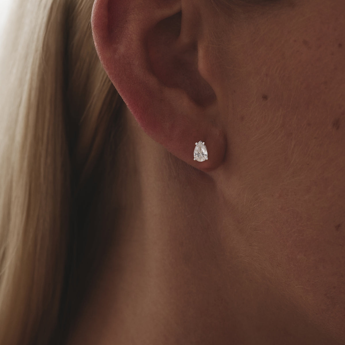 Naomi Pear Cut Lab Diamond Stud Earrings 1.00ct H/SI in 9K White Gold