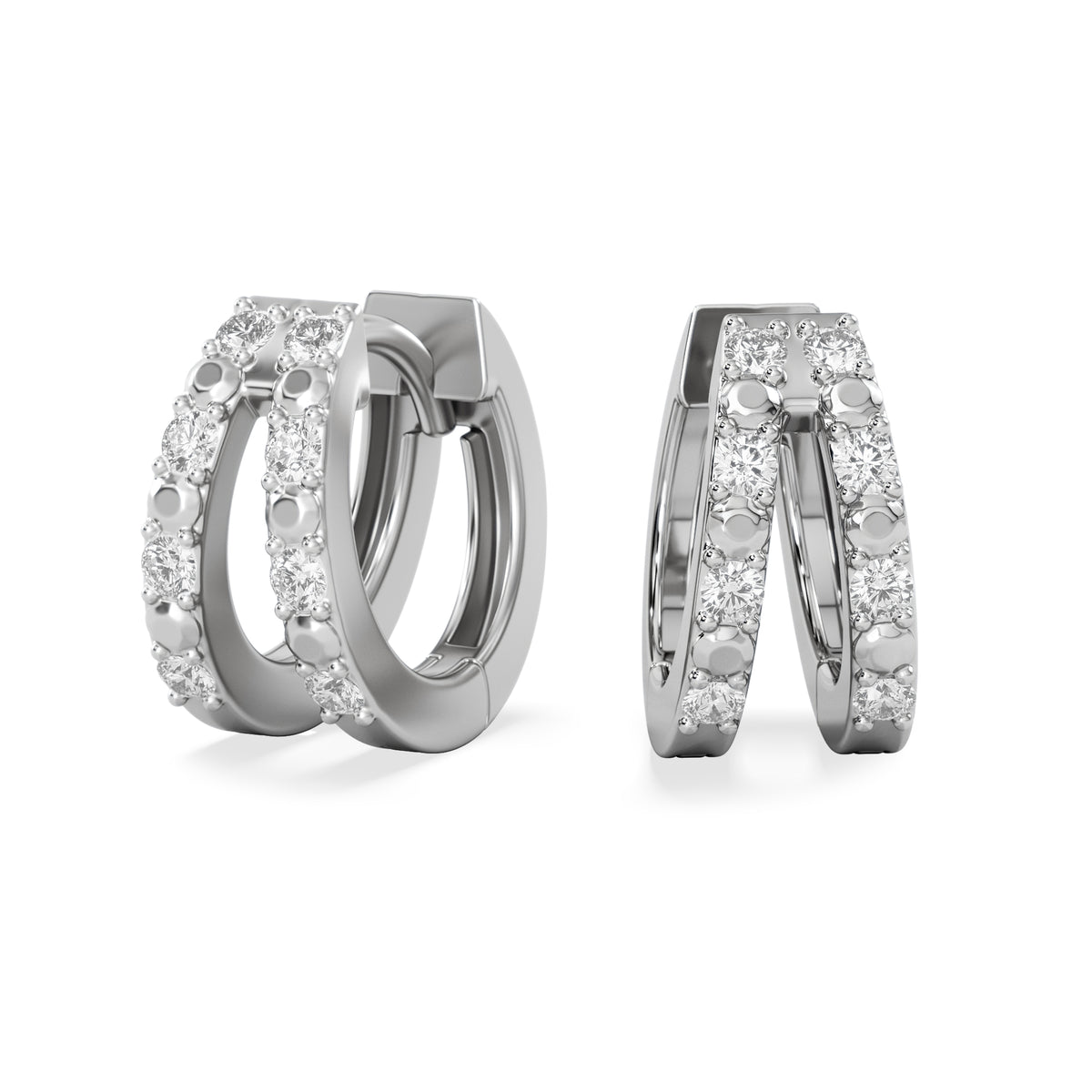 Duo Row Huggie Lab Diamond Earrings 0.22ct in 925 Silver