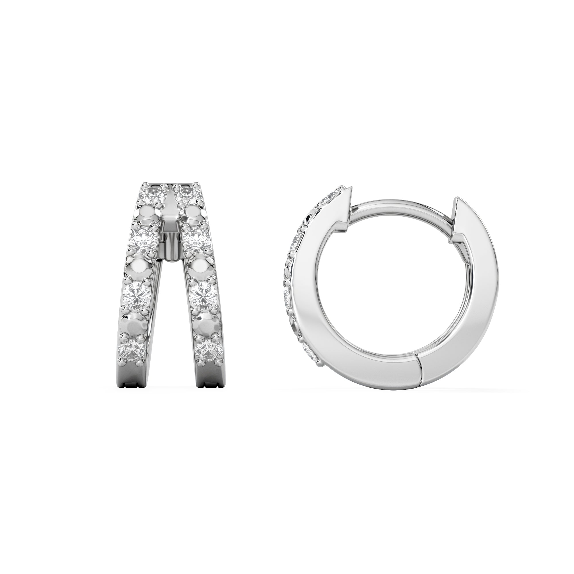 Duo Row Huggie Lab Diamond Earrings 0.22ct in 925 Silver