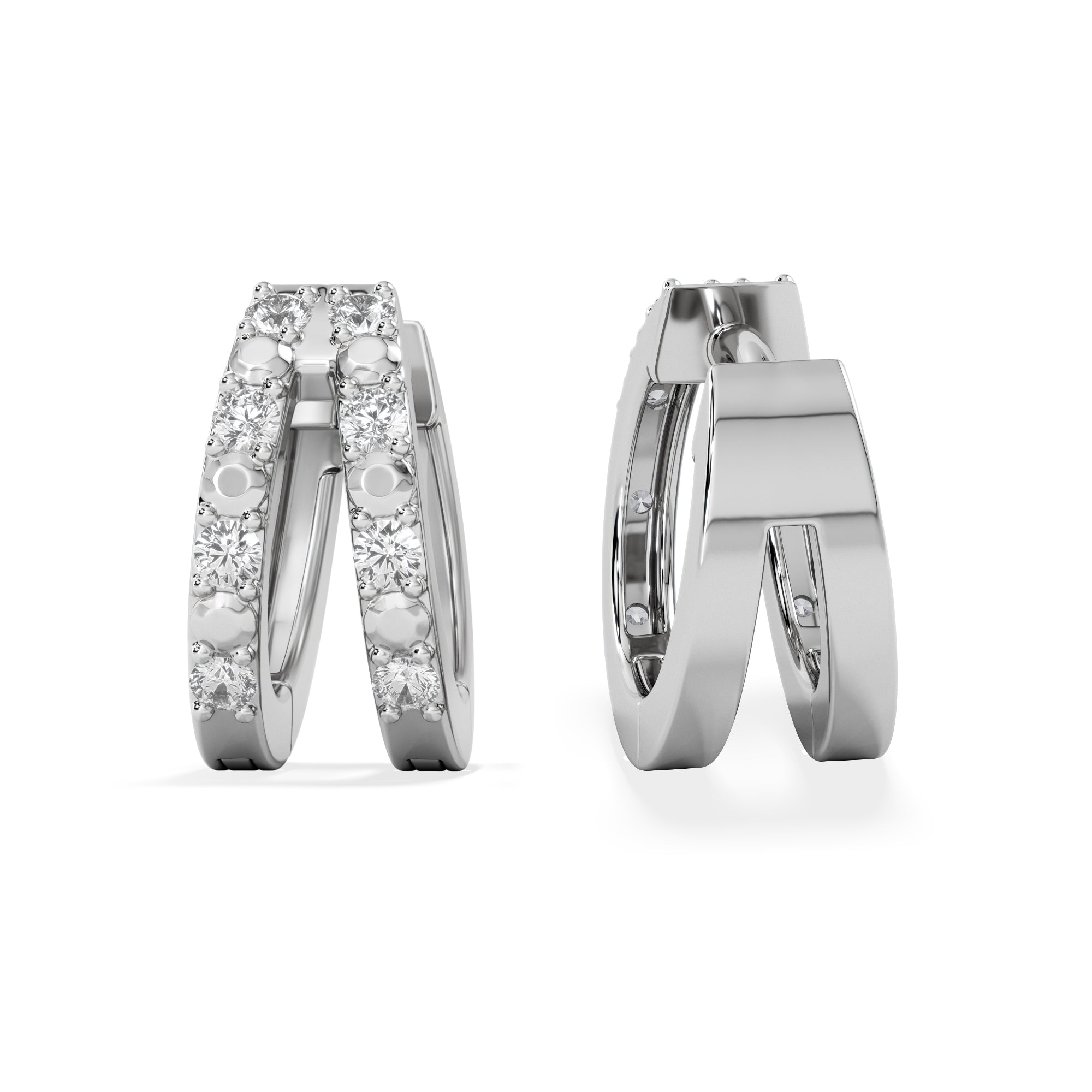 Duo Row Huggie Lab Diamond Earrings 0.22ct in 925 Silver