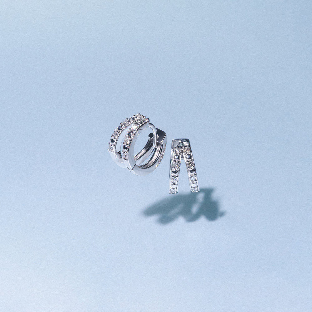 Duo Row Huggie Lab Diamond Earrings 0.22ct in 925 Silver