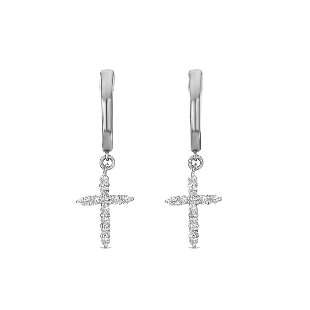 Stellato Cross Hoop 0.24ct H/SI Round Cut Lab Diamond Earrings in Silver