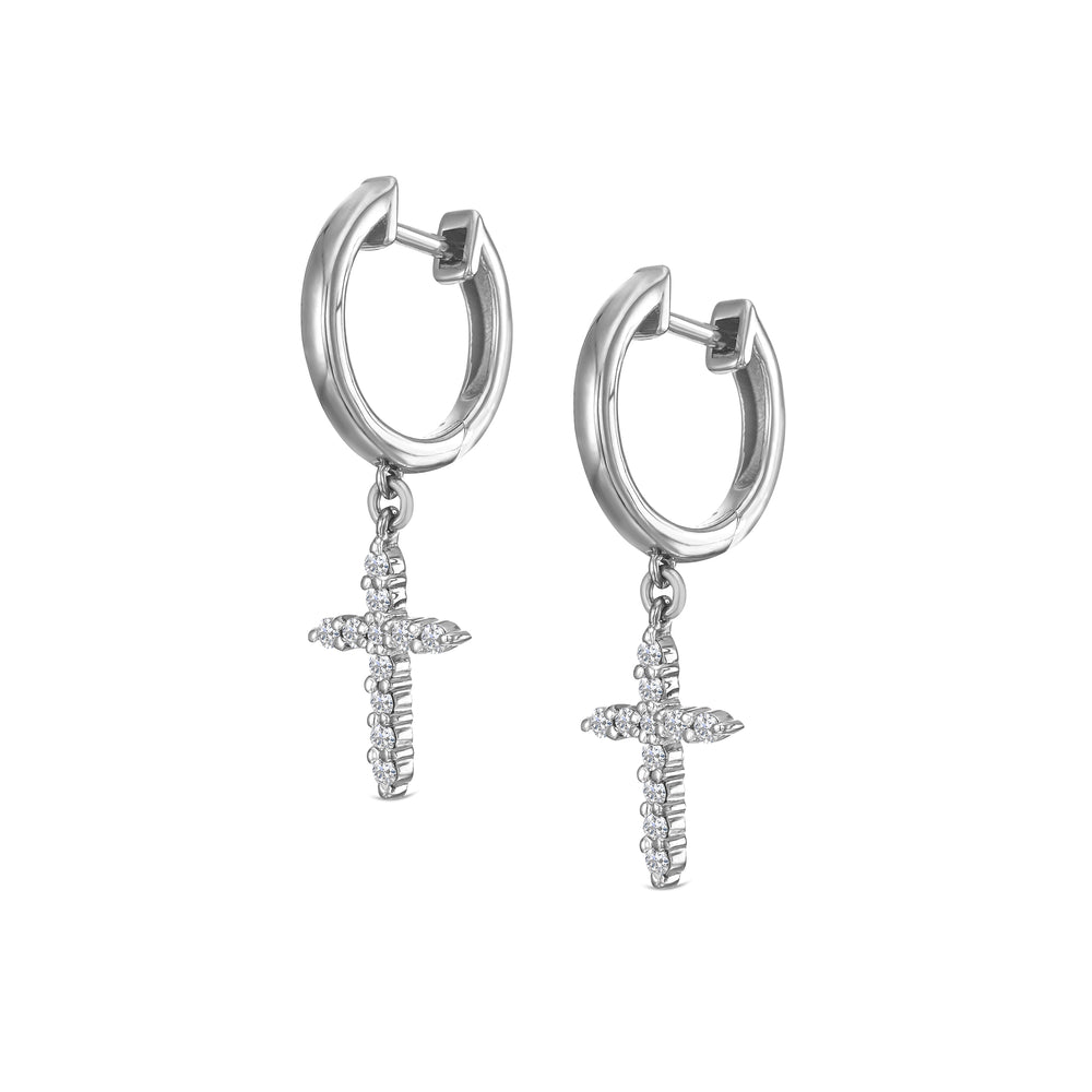 Stellato Cross Hoop 0.24ct H/SI Round Cut Lab Diamond Earrings in Silver