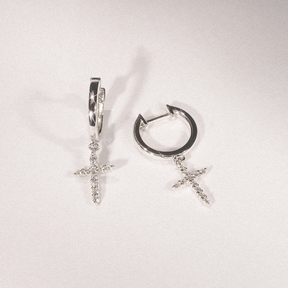 Stellato Cross Hoop 0.24ct H/SI Round Cut Lab Diamond Earrings in Silver