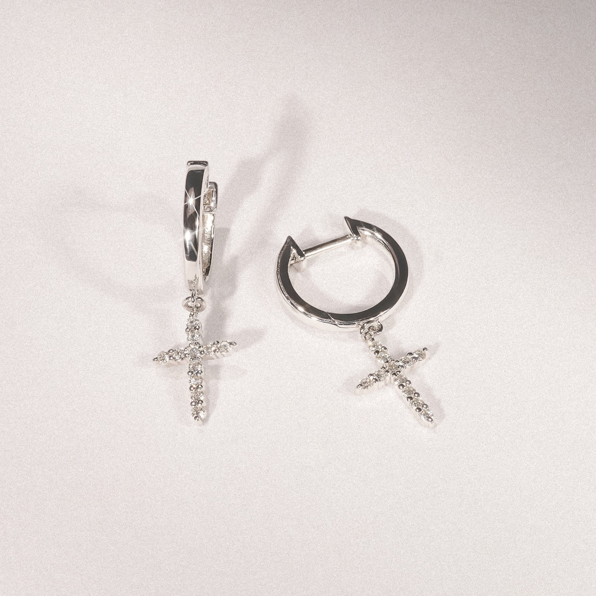 Stellato Cross Hoop 0.24ct H/SI Round Cut Lab Diamond Earrings in Silver