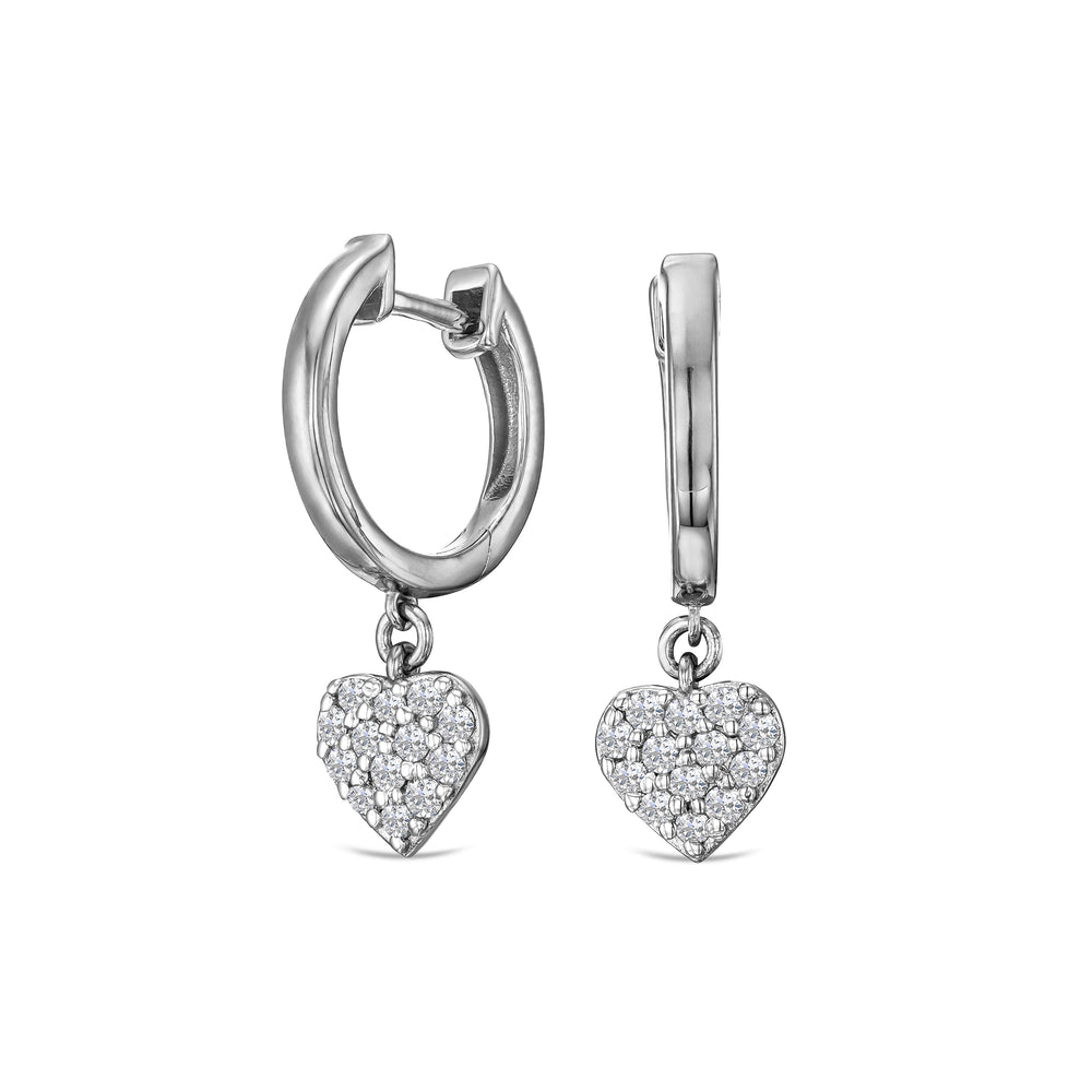 Heart Pave Drop Huggie Lab Diamond Earrings 0.29ct in 925 Silver