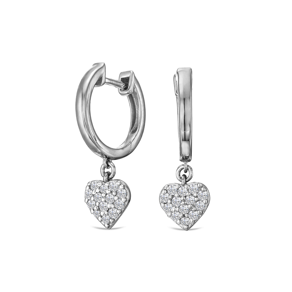 Heart Pave Drop Huggie Lab Diamond Earrings 0.29ct in 925 Silver