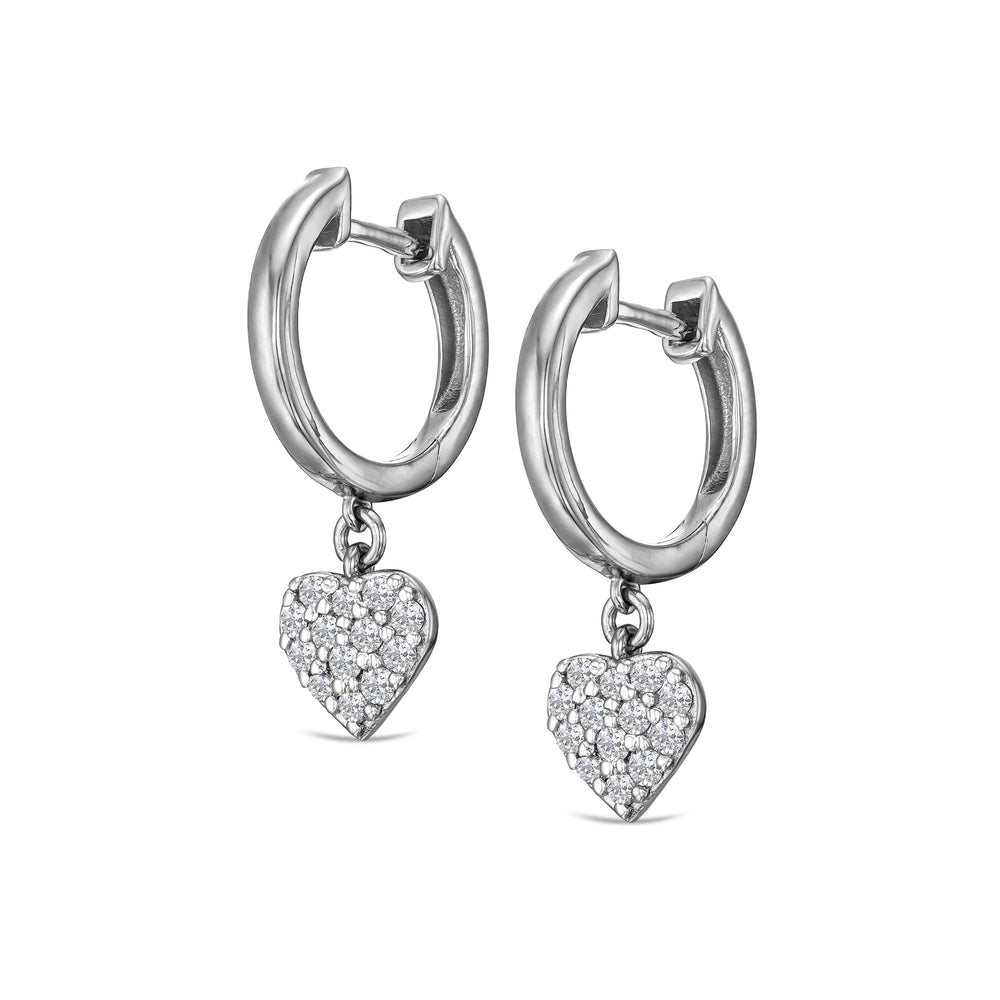 Heart Pave Drop Huggie Lab Diamond Earrings 0.29ct in 925 Silver