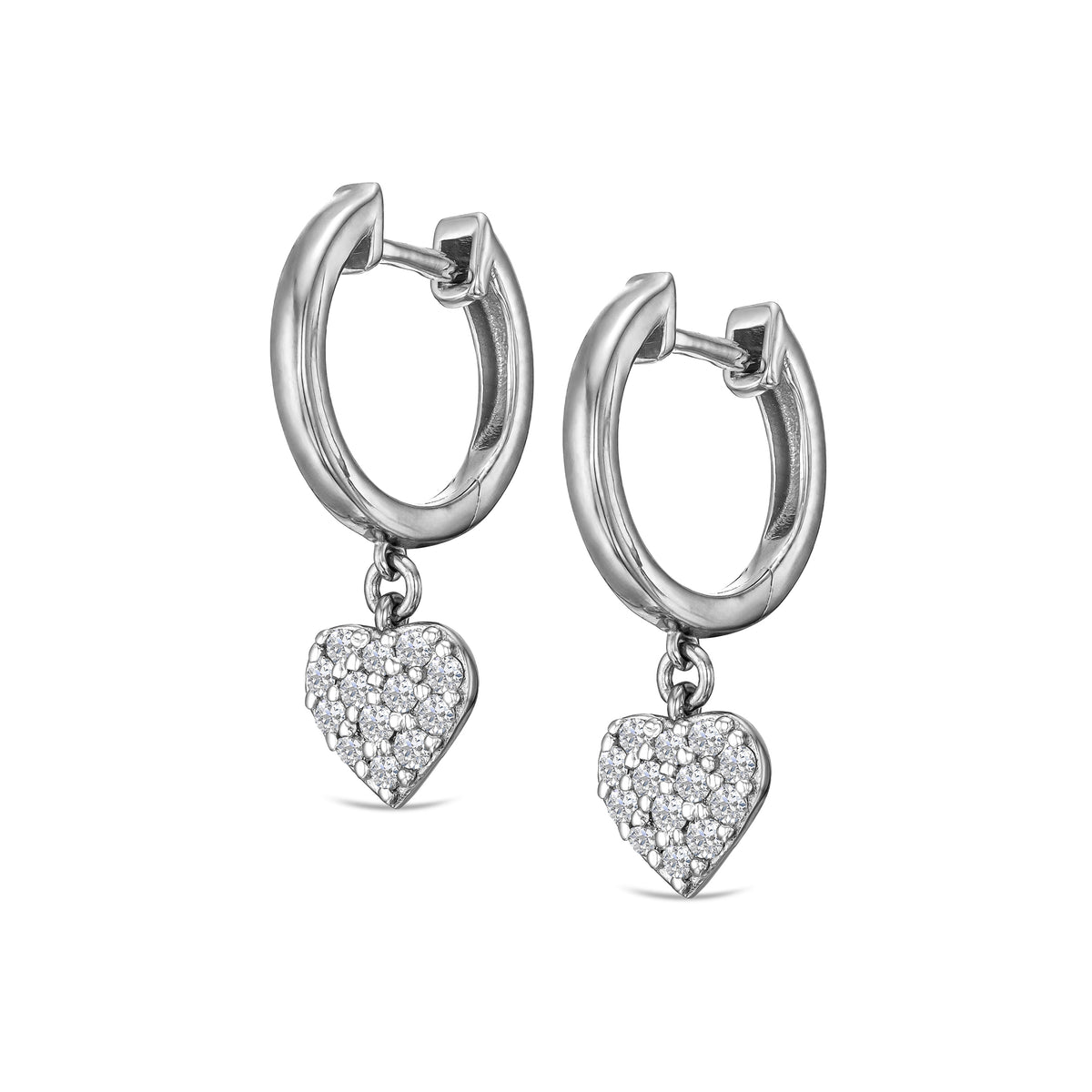 Heart Pave Drop Huggie Lab Diamond Earrings 0.29ct in 925 Silver