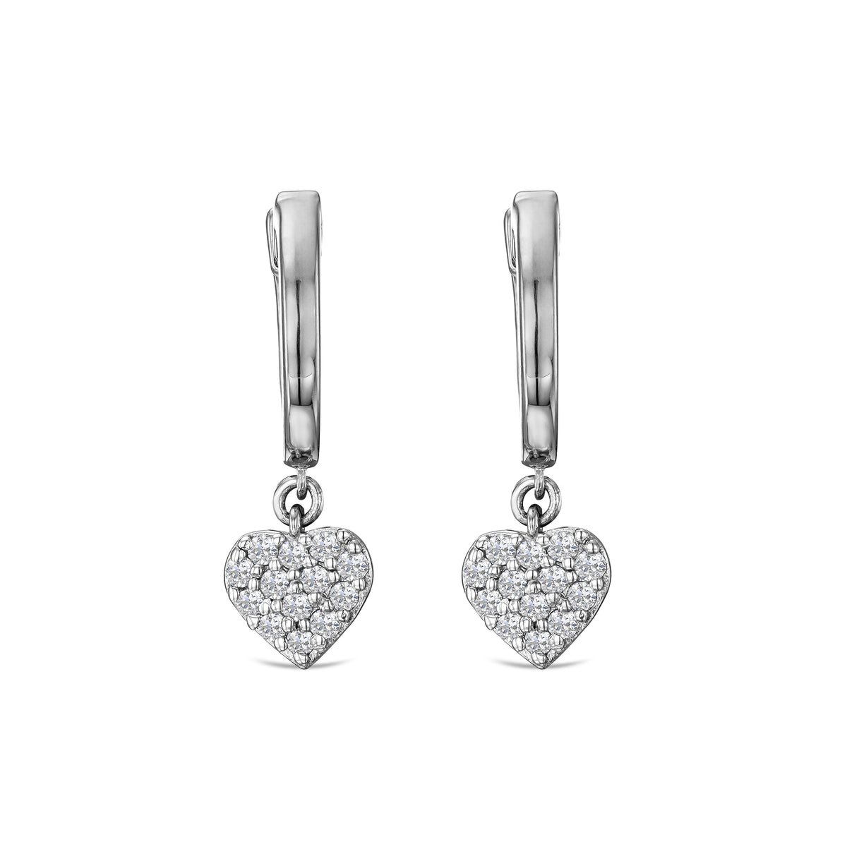 Heart Pave Drop Huggie Lab Diamond Earrings 0.29ct in 925 Silver