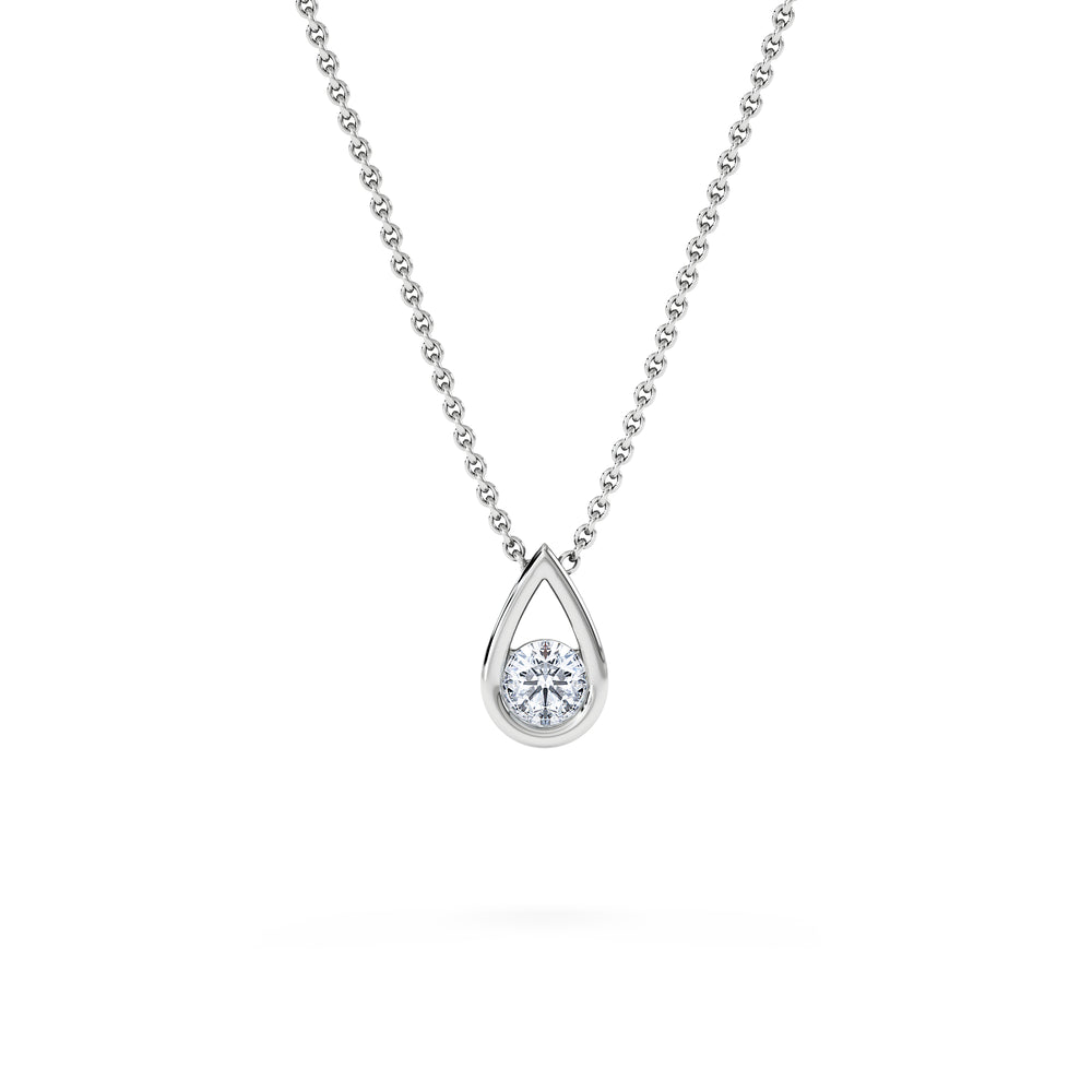 Teardrop Solitaire 0.25ct H/SI Round Cut Lab Grown Necklace in Silver