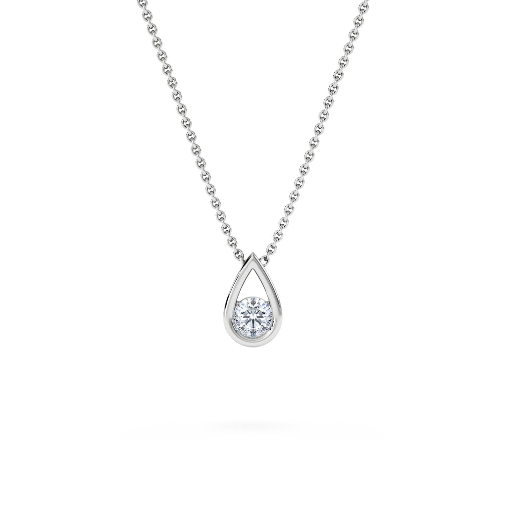 Teardrop Solitaire 0.25ct H/SI Round Cut Lab Grown Necklace in Silver