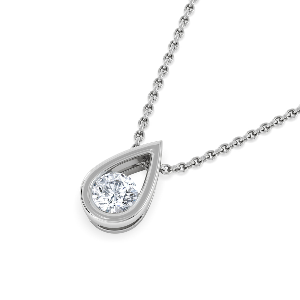 Teardrop Solitaire 0.25ct H/SI Round Cut Lab Grown Necklace in Silver