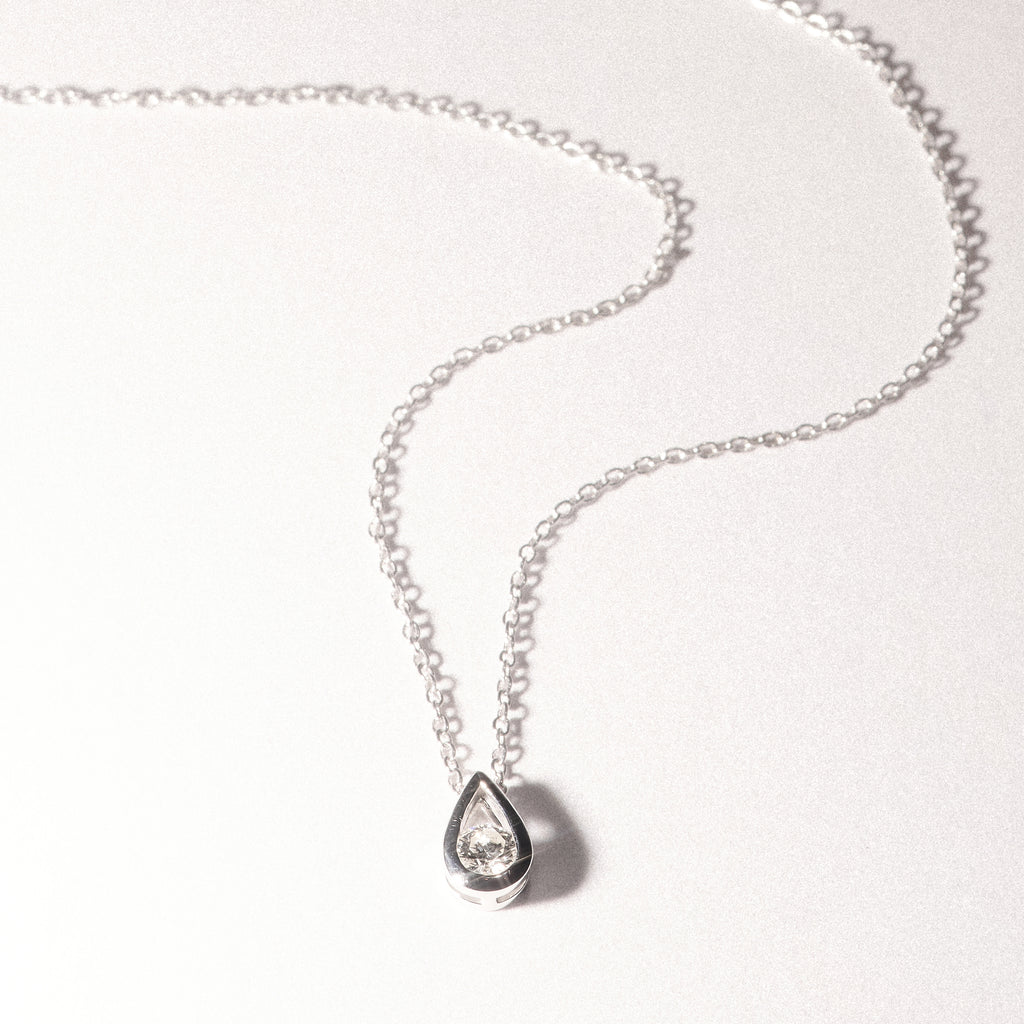 Teardrop Solitaire 0.25ct H/SI Round Cut Lab Grown Necklace in Silver