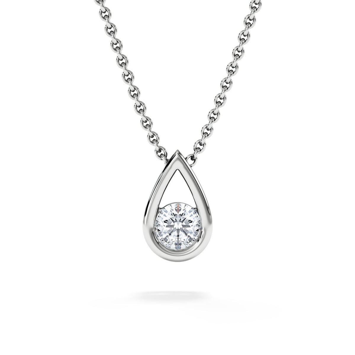 Teardrop Solitaire 0.25ct H/SI Round Cut Lab Grown Necklace in Silver